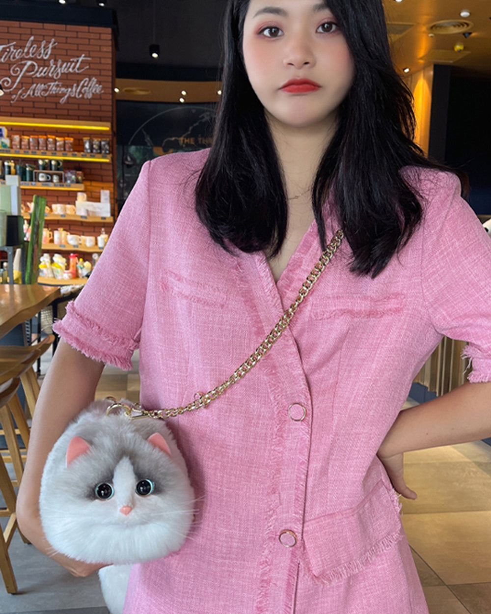 03 Silver Gradient Cat - Adorably Cute Fluffy Cat Purse - Handbag