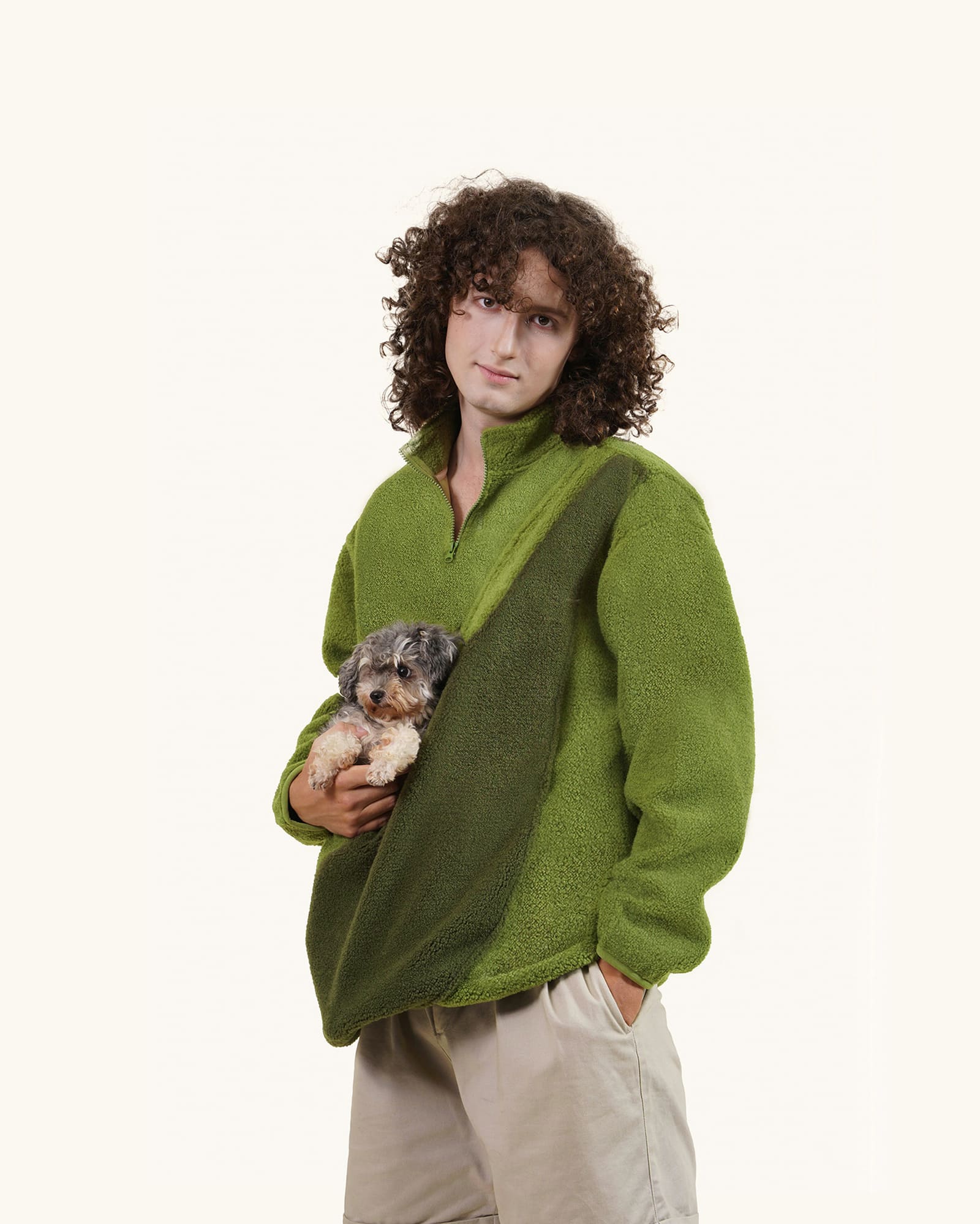 Olive Green, Unisex - Fleece Sweater with Kangaroo pouch pet