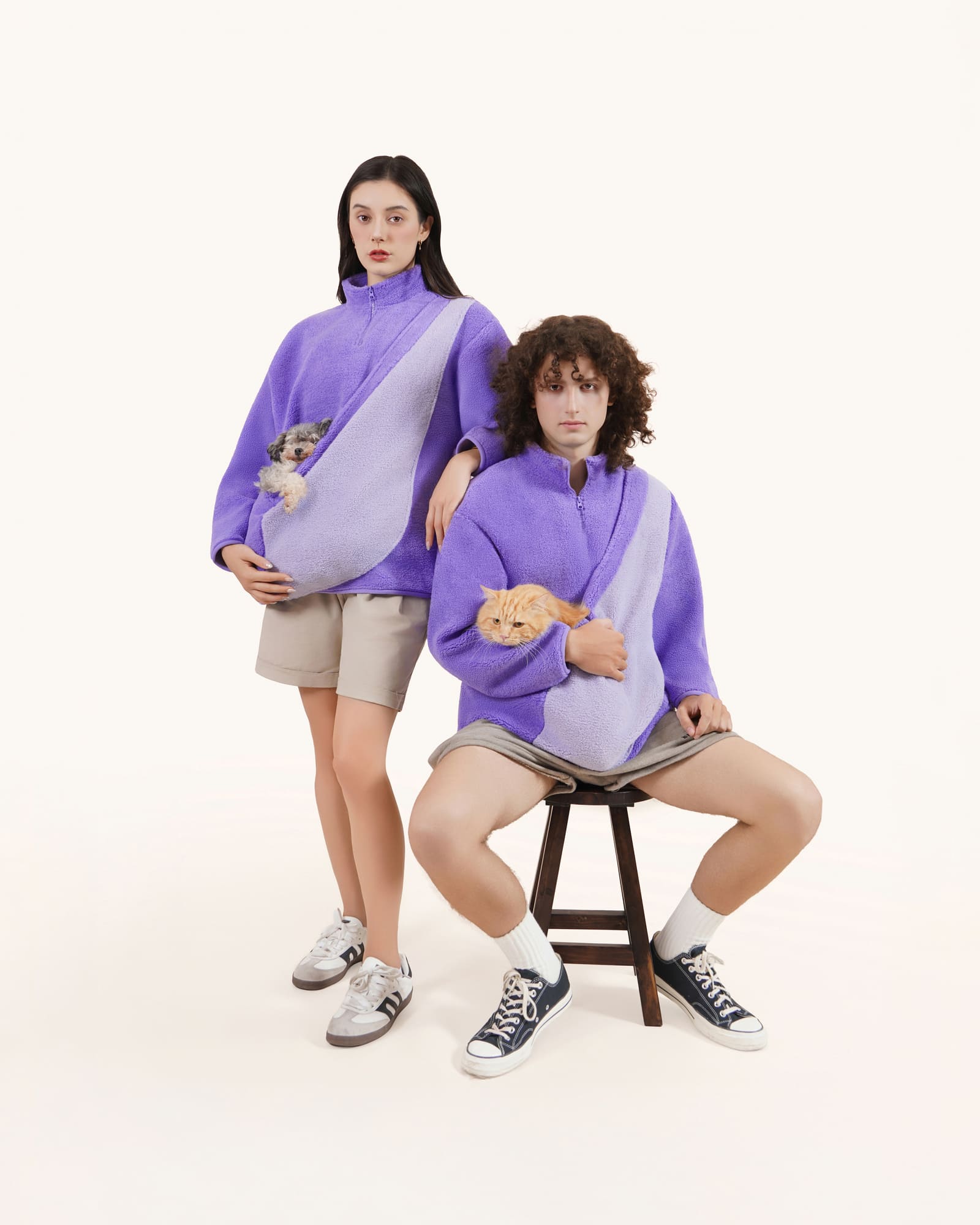 Lavender Purple, Unisex - Fleece Sweater with Kangaroo pouch pet