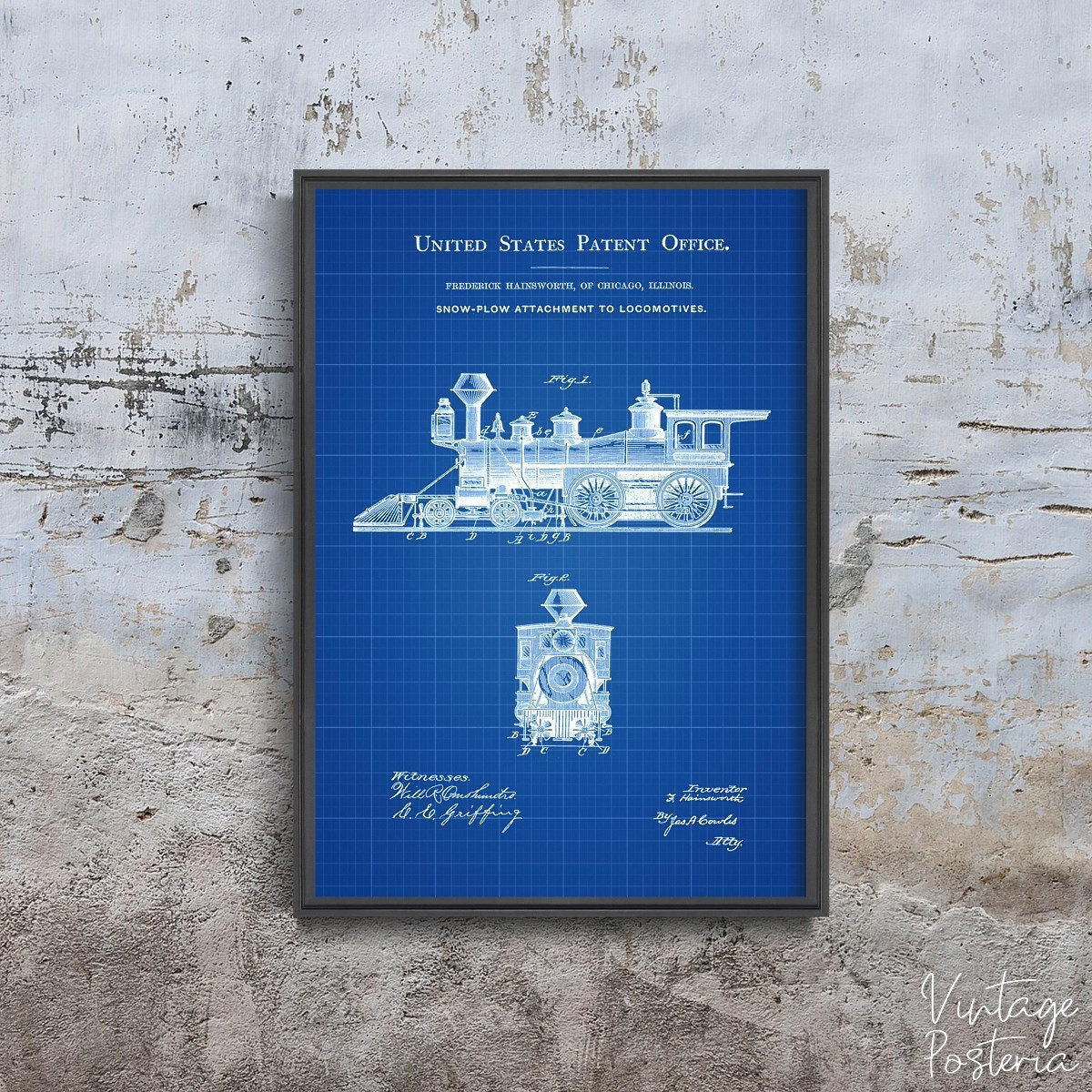  Snow Plow Locomotive Patent Hainsworth Vintage Poster, Self Adhesive Print, Automotive Patent, Sketch Wall Art