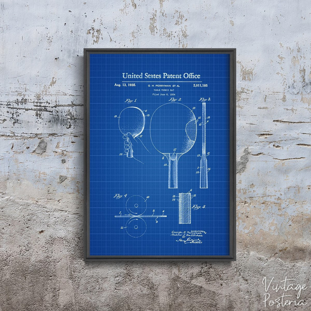  Ping Pong Paddle Patent Vintage Poster, Cotton Canvas, Patent Poster, Drawing Wall Art