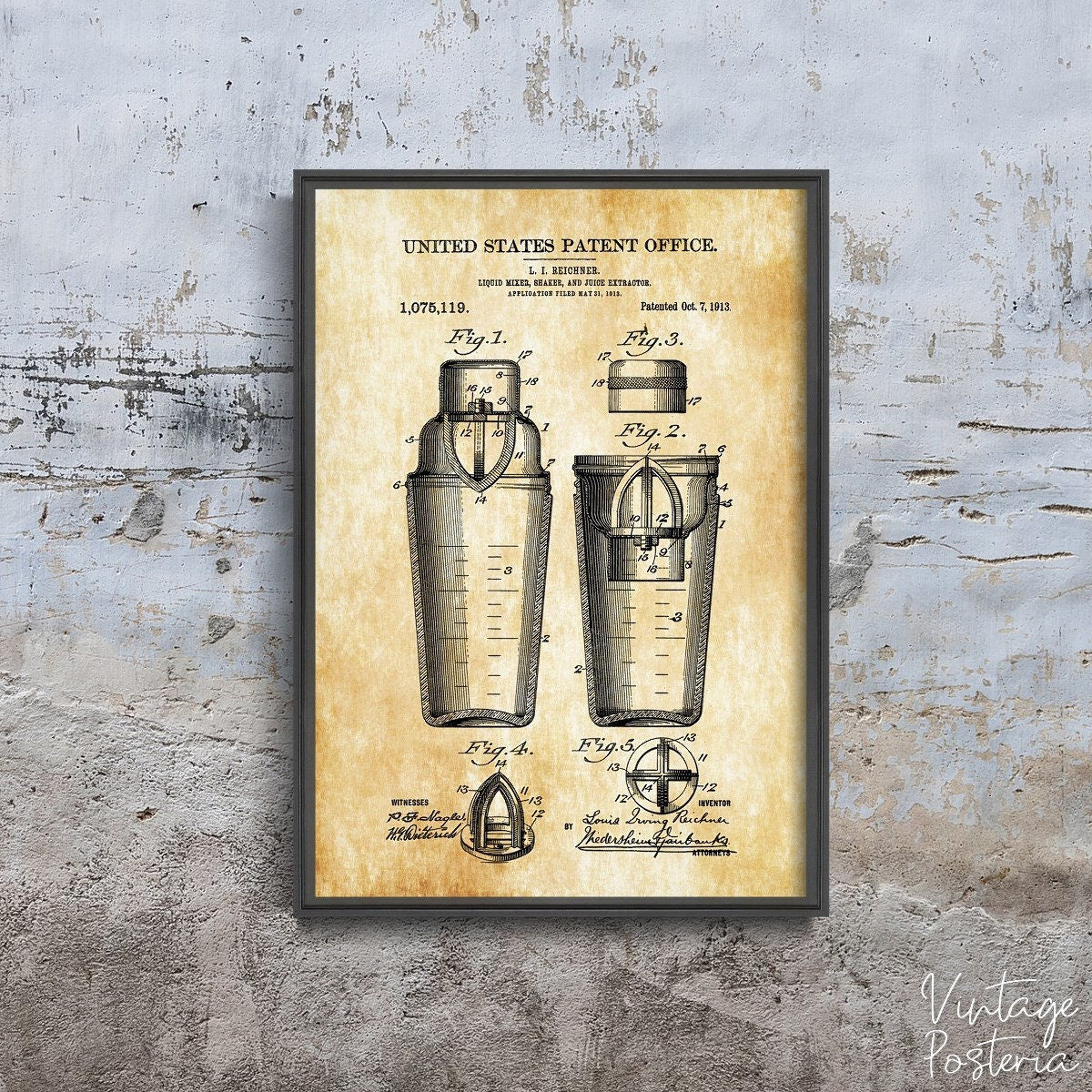  Drink Shaker Mixer United States Patent Vintage Poster, Art Print, Patent, Sketch Wall Decor