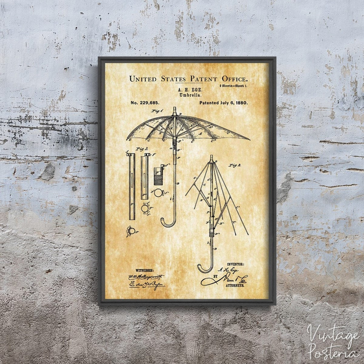  Umbrella Ege United States Patent Print Vintage Poster, Wall Decor, Patent Prints, Sketch Wall Hanging
