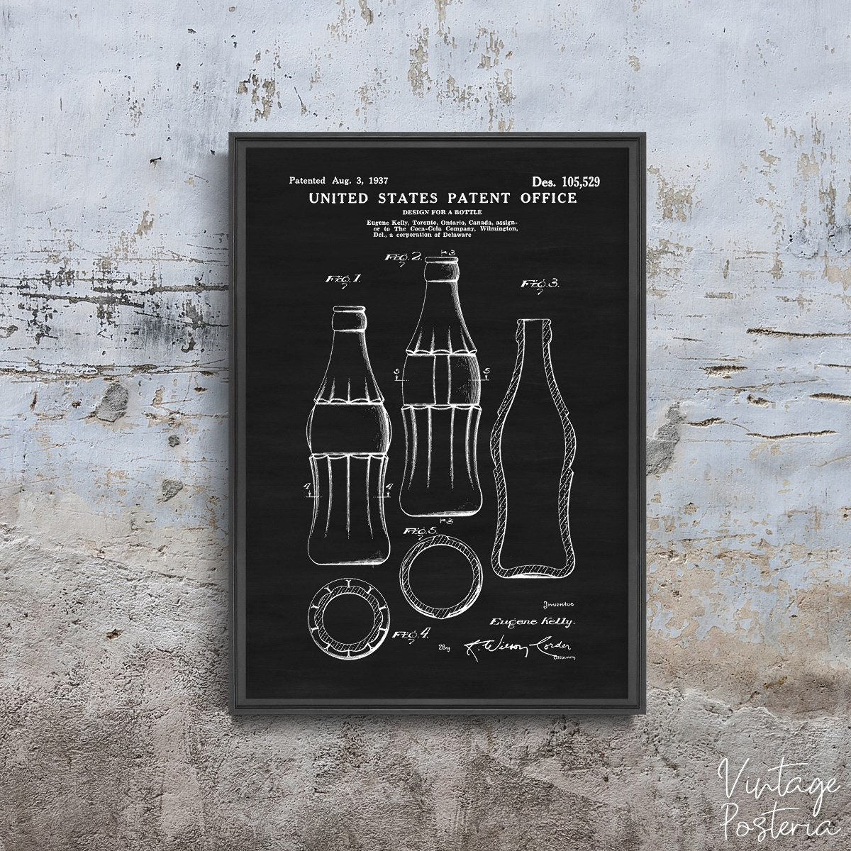  Coke Design For A Bottle United States Patent Vintage Poster, Self Adhesive Poster, Automotive Patent, Sketch Wall Hanging