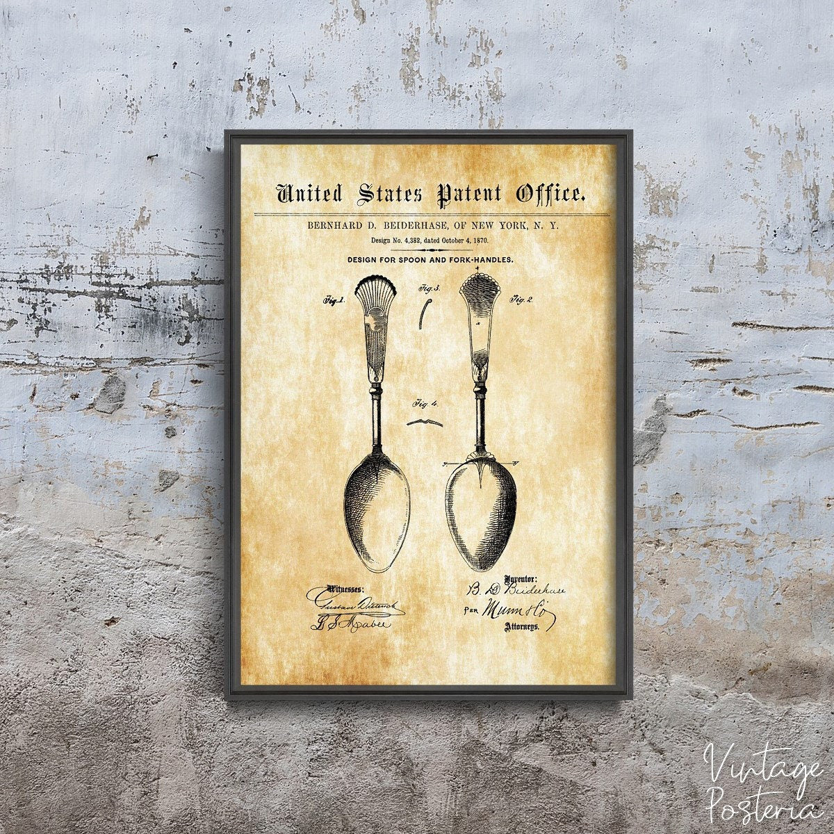  Osiris Flatware Spoon United States Patent Vintage Poster, Illustration Print, Patent Prints, Drawing Decor