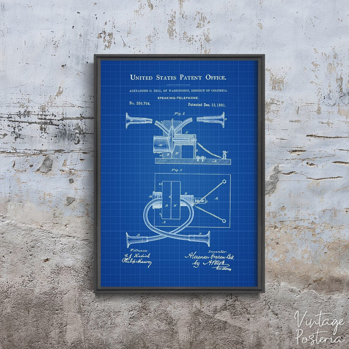  Alexander Bell Telephone United States Patent Vintage Poster, Vintage Pattern, Patent Drawing, Pencil Wall Print