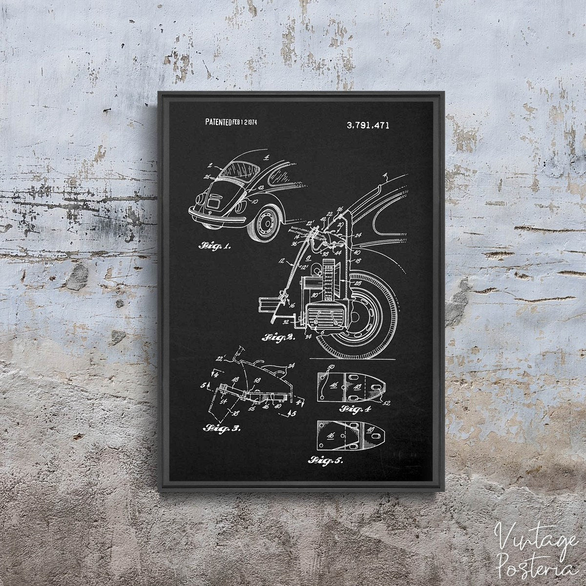  Vw Beetle Patent Vintage Poster, Vintage Print, Patent Drawing, Patents Wall Decor