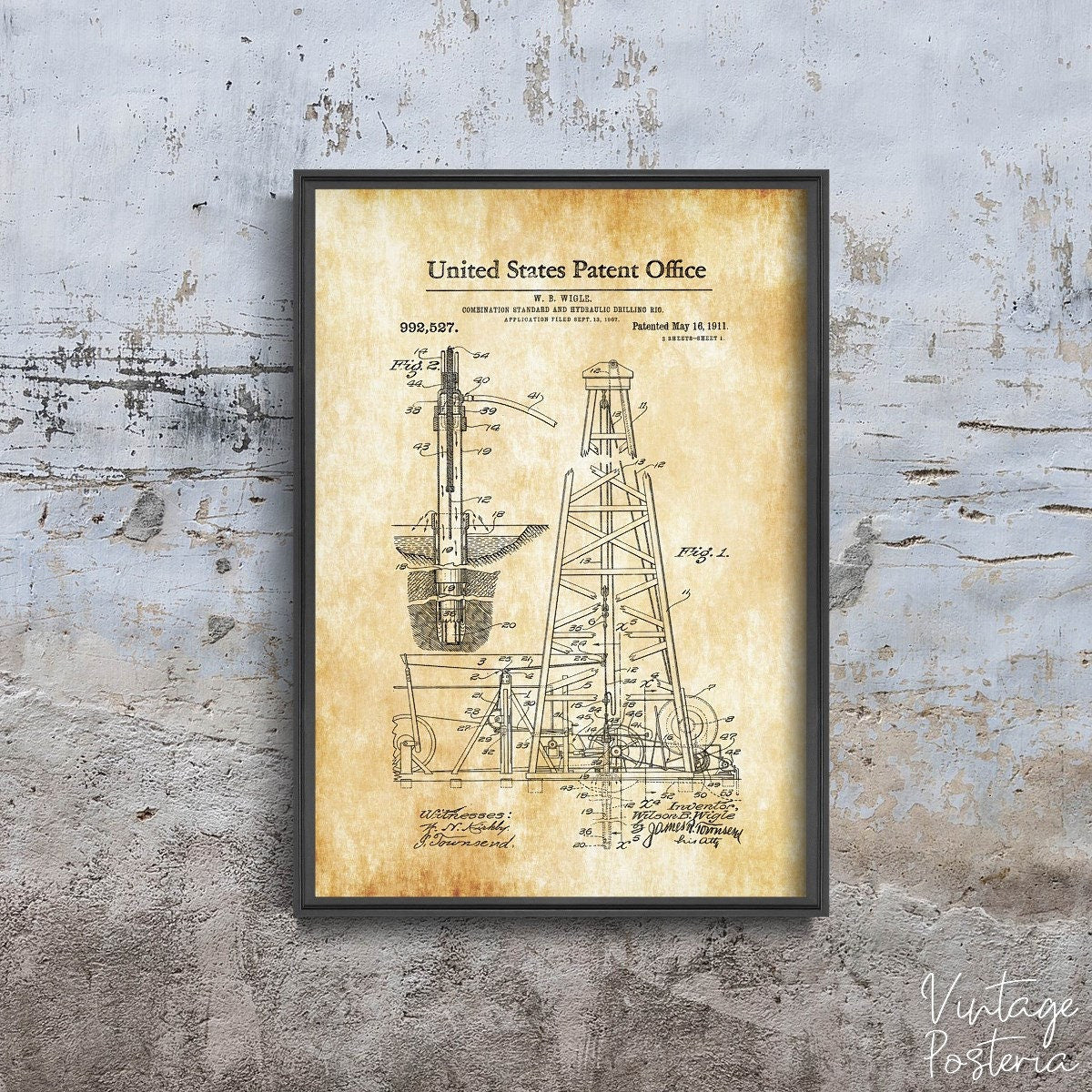  Drilling Rig Wigle United States Patent Vintage Poster, Vintage Wall Decoration, Patent, Patents Wall Decor