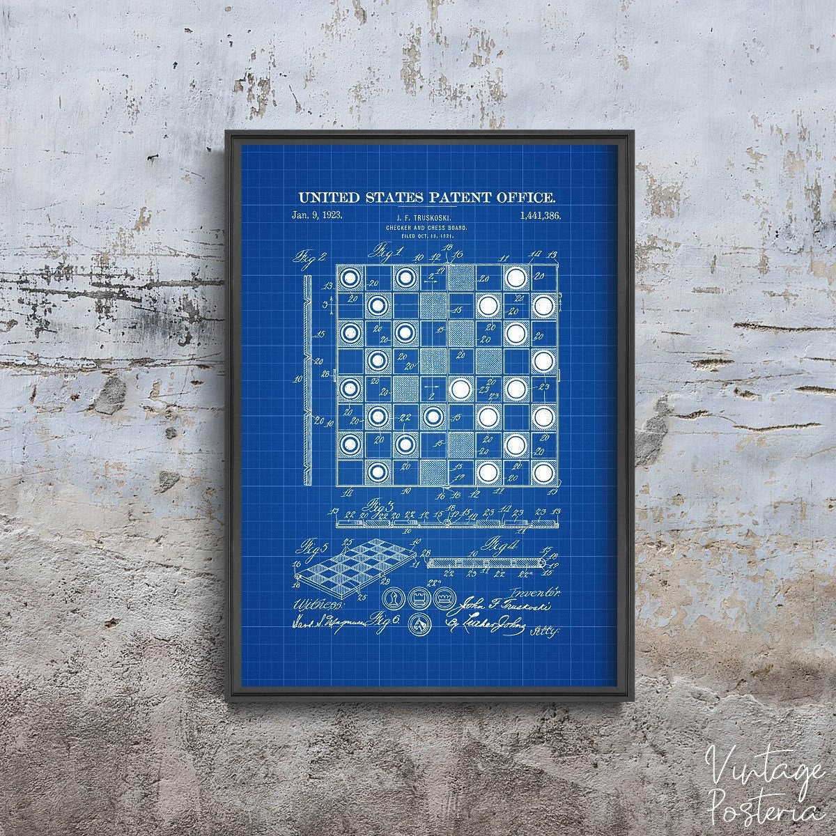  Checker And Chess Board Truskoski Patenet Vintage Poster, Illustration Print, Sports Patent Prints, Sketch Wall Hanging