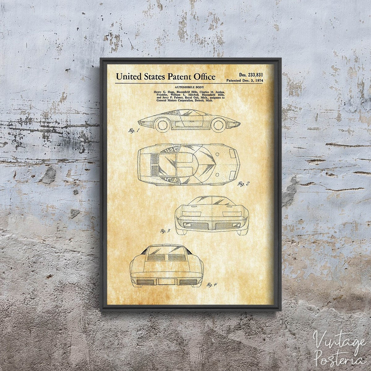  Corvette Automobile Body Unted States Patent Vintage Poster, Modern Wall Decor, Sports Patent Prints, Pencil Wall Print