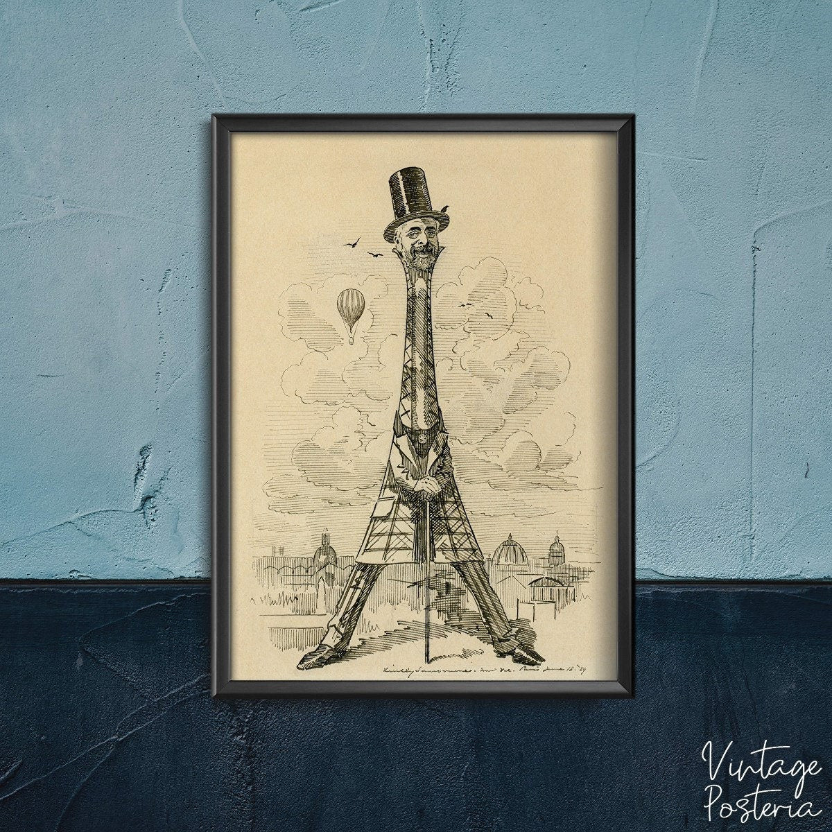  Gustave Eiffel by Edward Linley Sambourne Vintage Poster, Modern Wall Decor, Retro , Old Movie Wall Art