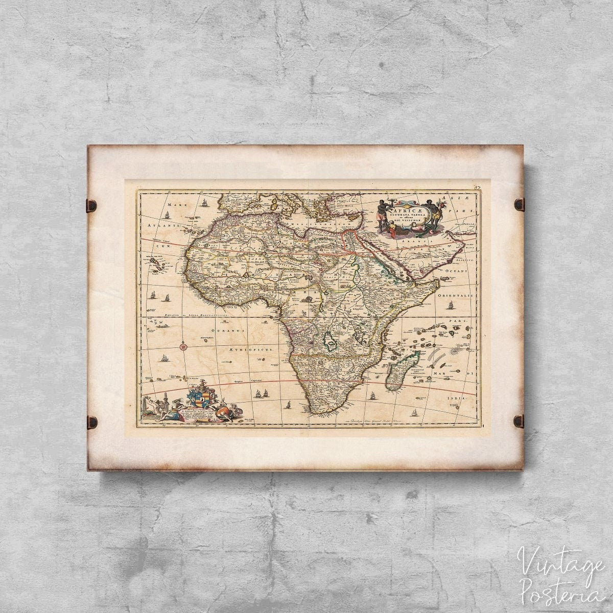 Century Map of Africa Vintage Poster, Vintage Poster, Old Map Prints, Map Print