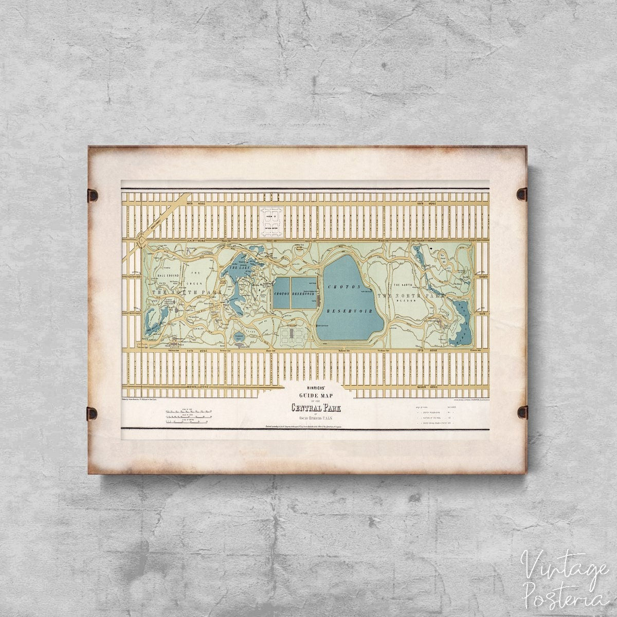  Old Map of Central Park Vintage Poster, Painting Print, Discovery Map, Old Map Art