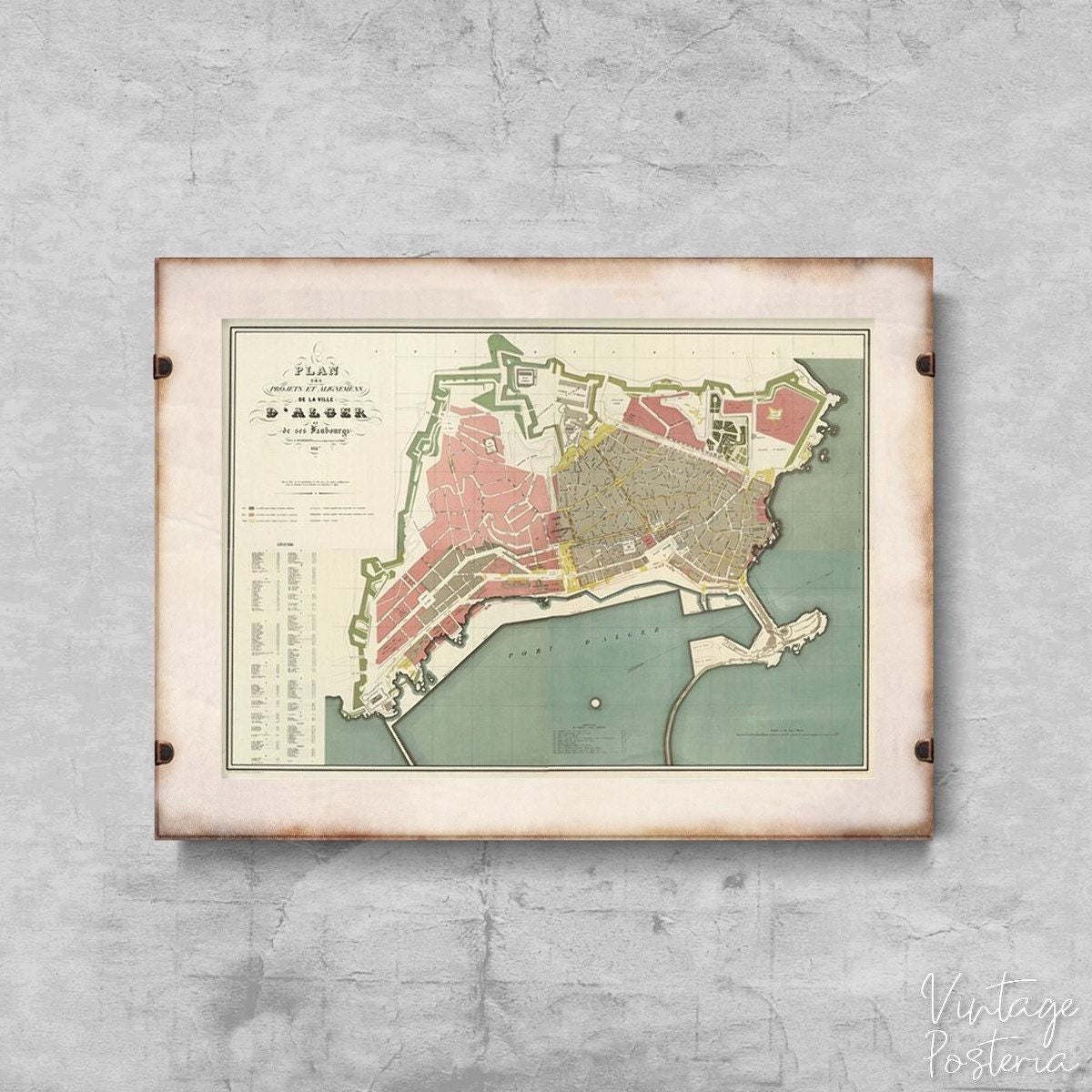  Old Map of Alger Vintage Poster, Vintage Pattern, Wall Map, Map Wall Decor