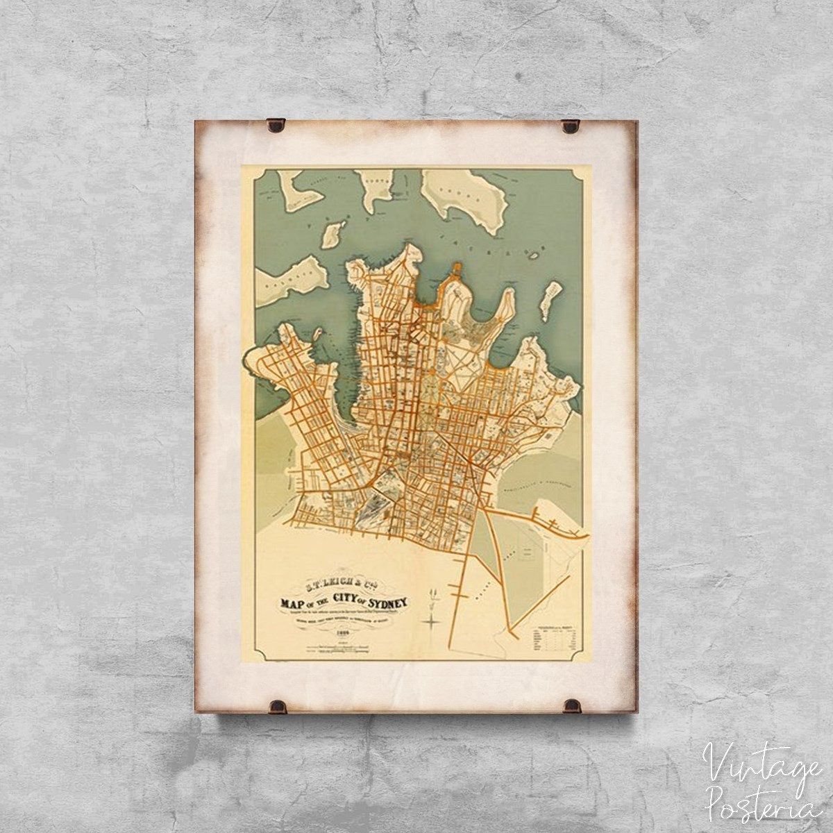  Old Map of Sydney Australia Vintage Poster, Art Print, Map Posters, Map Wall Decor
