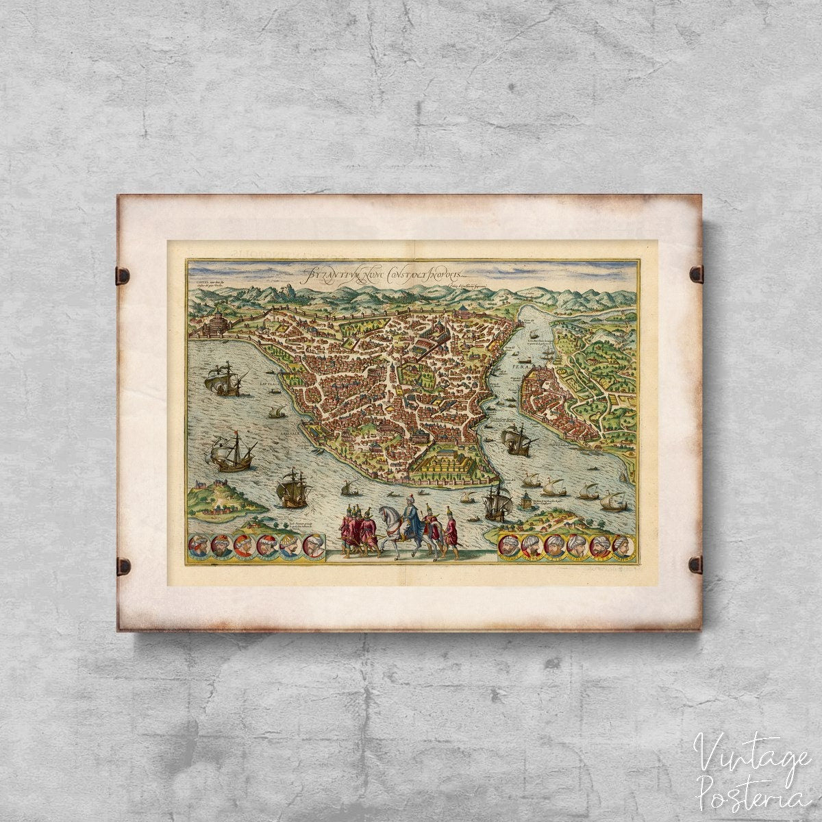  Old Panorama View of Constantinople Instambul Vintage Poster, Vintage Wall Decoration, Country Map, Map Wall Decor