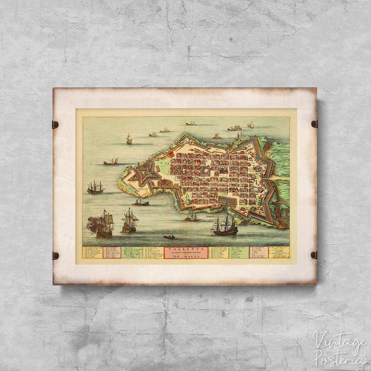  Old Map of the Island Malta Valletta Vintage Poster, Vintage Print, Antique Map, Countries Decor