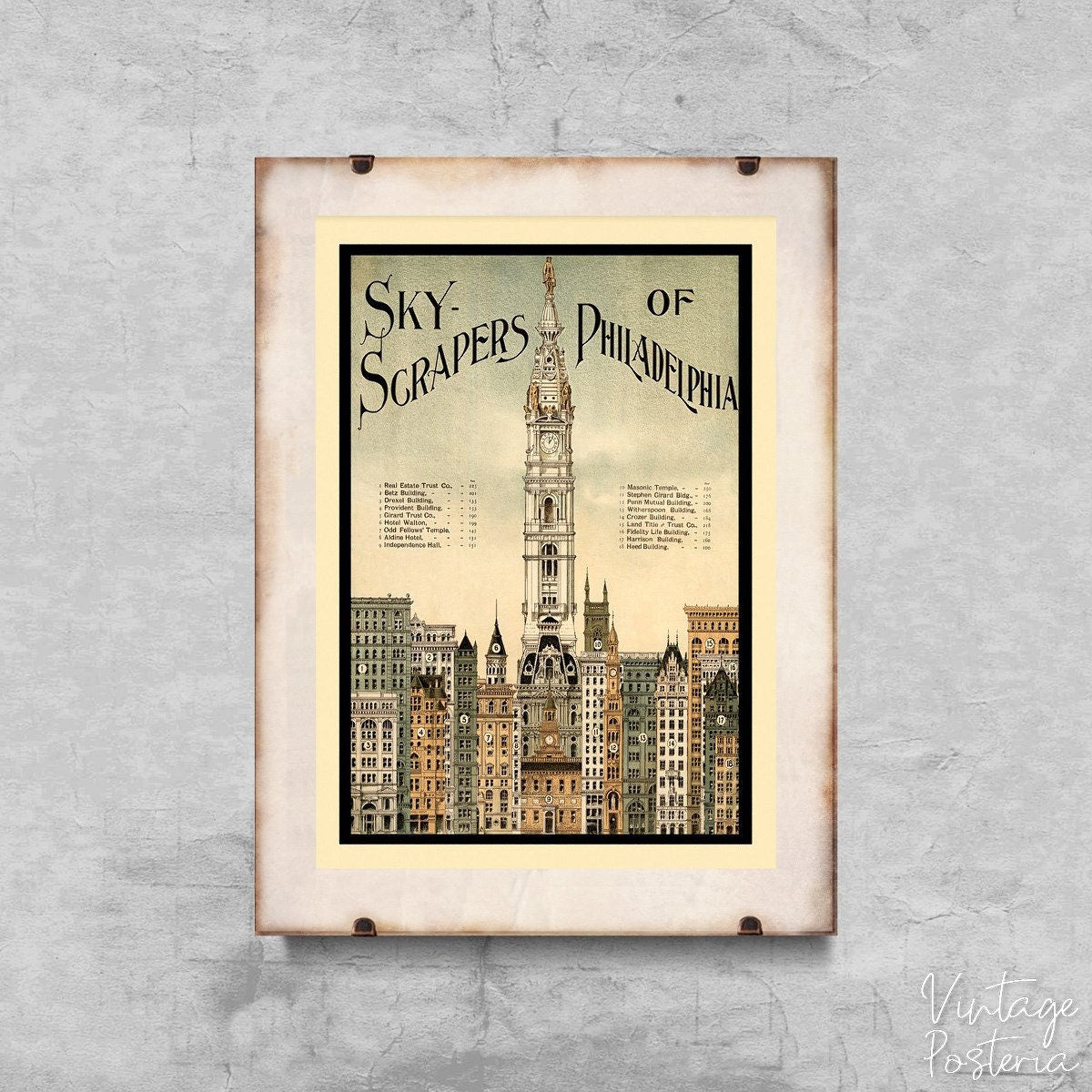  Skyscrapers Philadelphia Architecture United States Vintage Poster, Self Adhesive Print, Map Posters, Vintage Art
