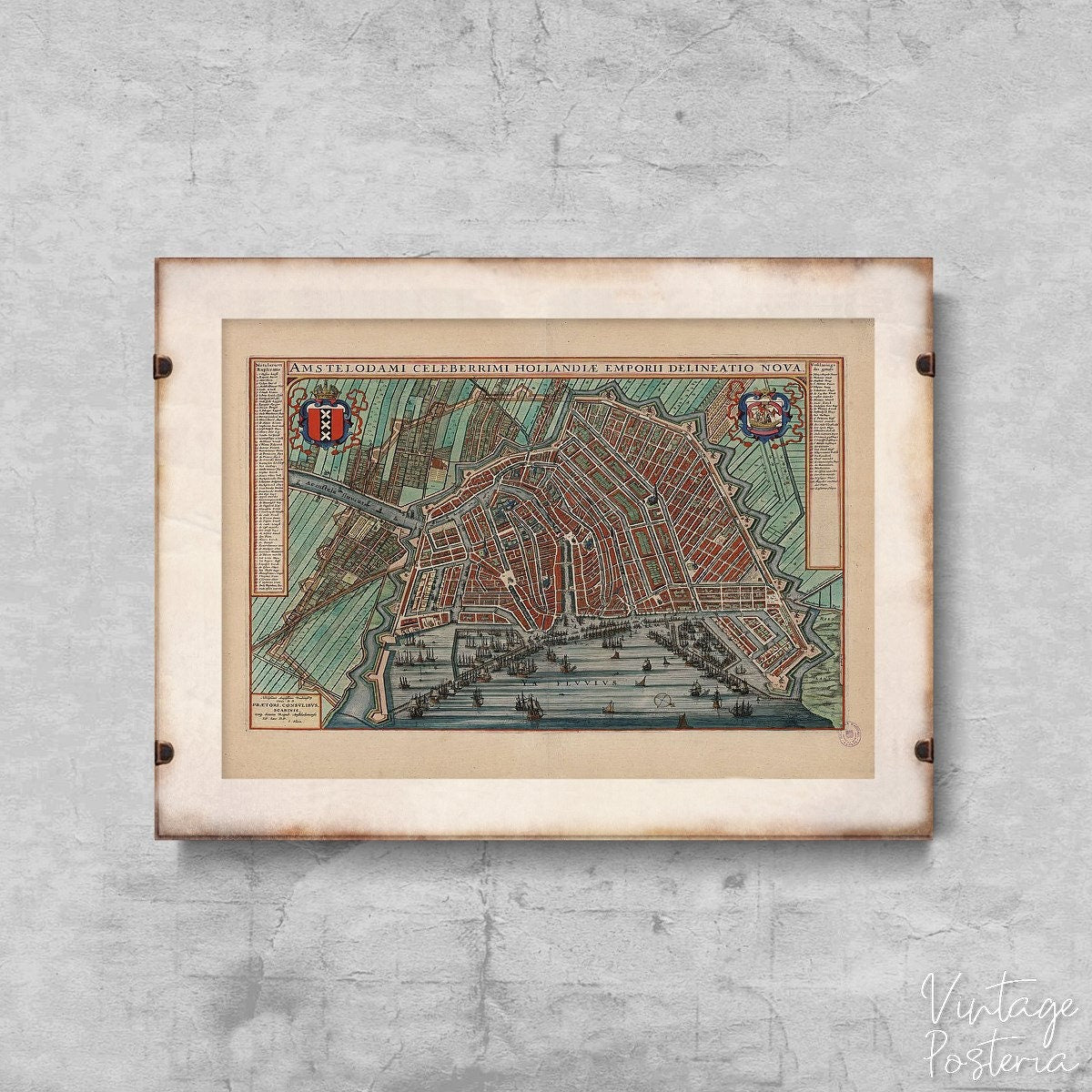  Old Map of Amsterdam the Netherlands Vintage Poster, Cotton Canvas, Wall Map, Map Wall Decor