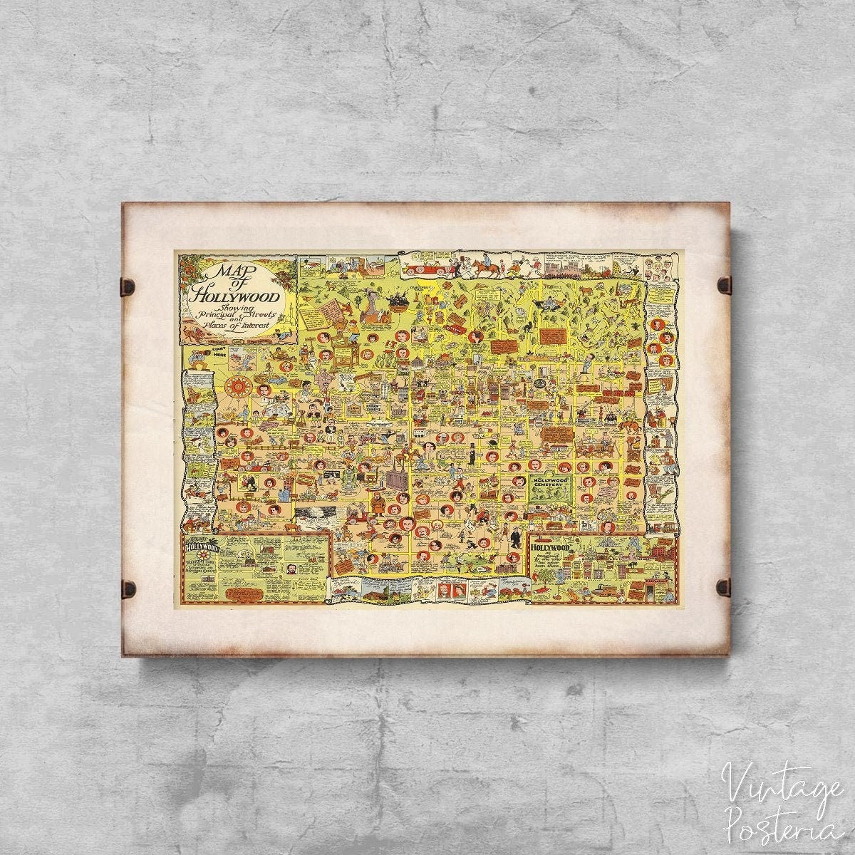  Old Map of Hollywood Los Angeles Vintage Poster, Aesthetic Wall Hangings, Map Wall Art, Map Wall Art