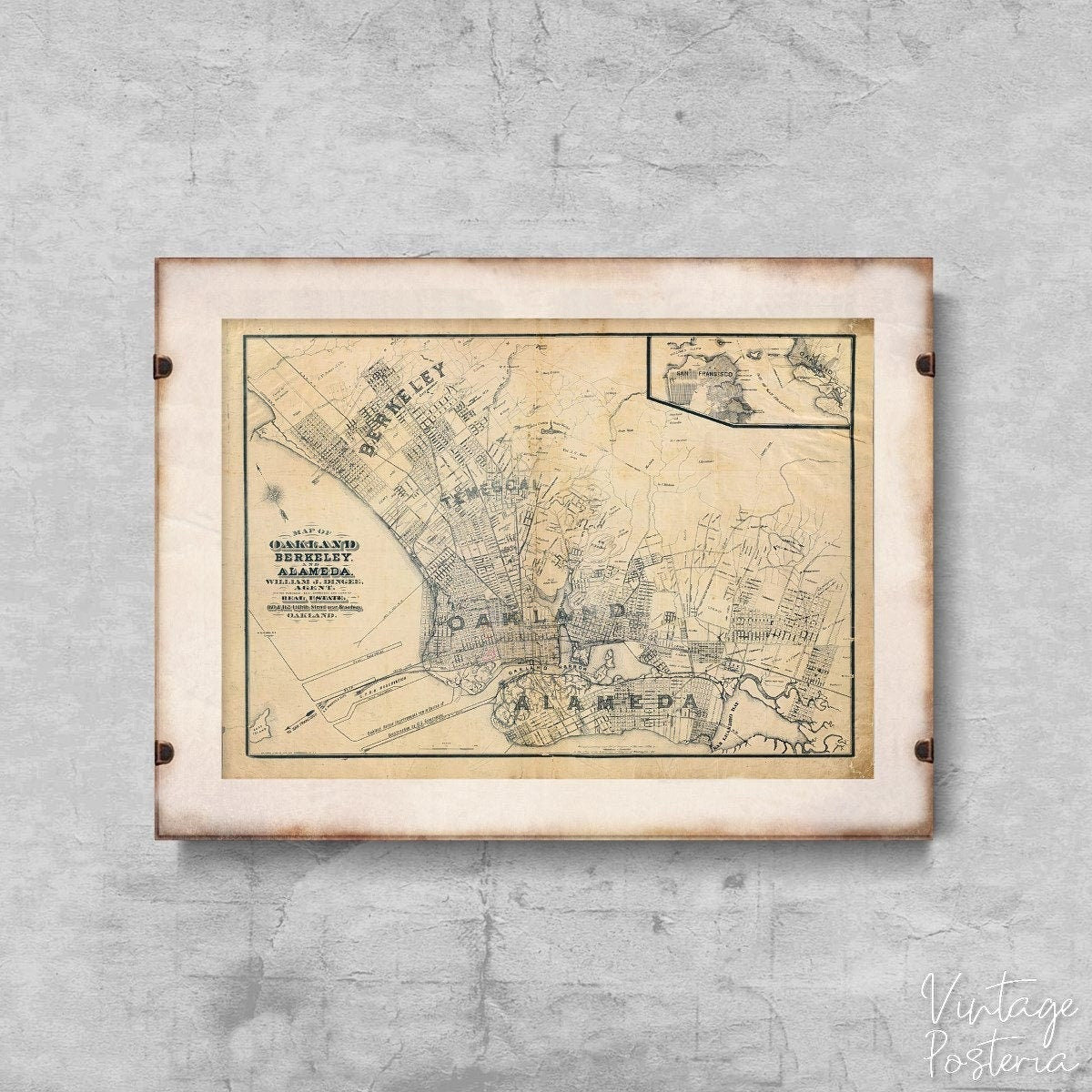  Old Oakland map in California Vintage Poster, Vintage Poster, Discovery Map, Map Print