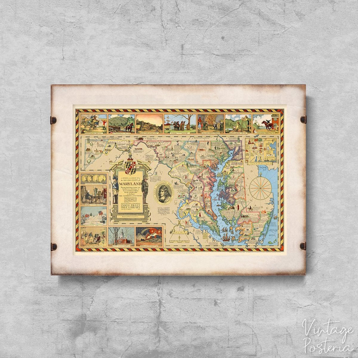  Old Map of Maryland History of The Poviat Vintage Poster, Aesthetic Wall Hangings, Wall Map, Country Decor