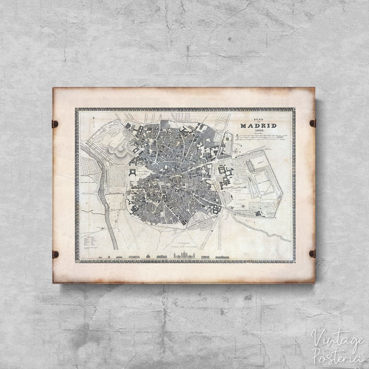  Old Madrid Map with Concave Spain Espana Vintage Poster, Aesthetic Art., Map Wall Art, Map Wall Art
