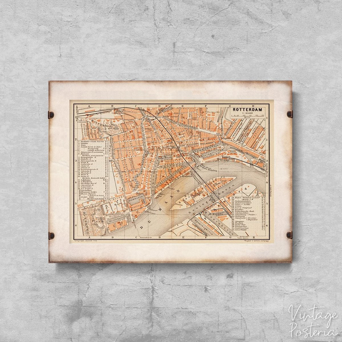  Old Map of Rotterdam the Netherlands Vintage Poster, Illustration Print, Wall Print, Continents