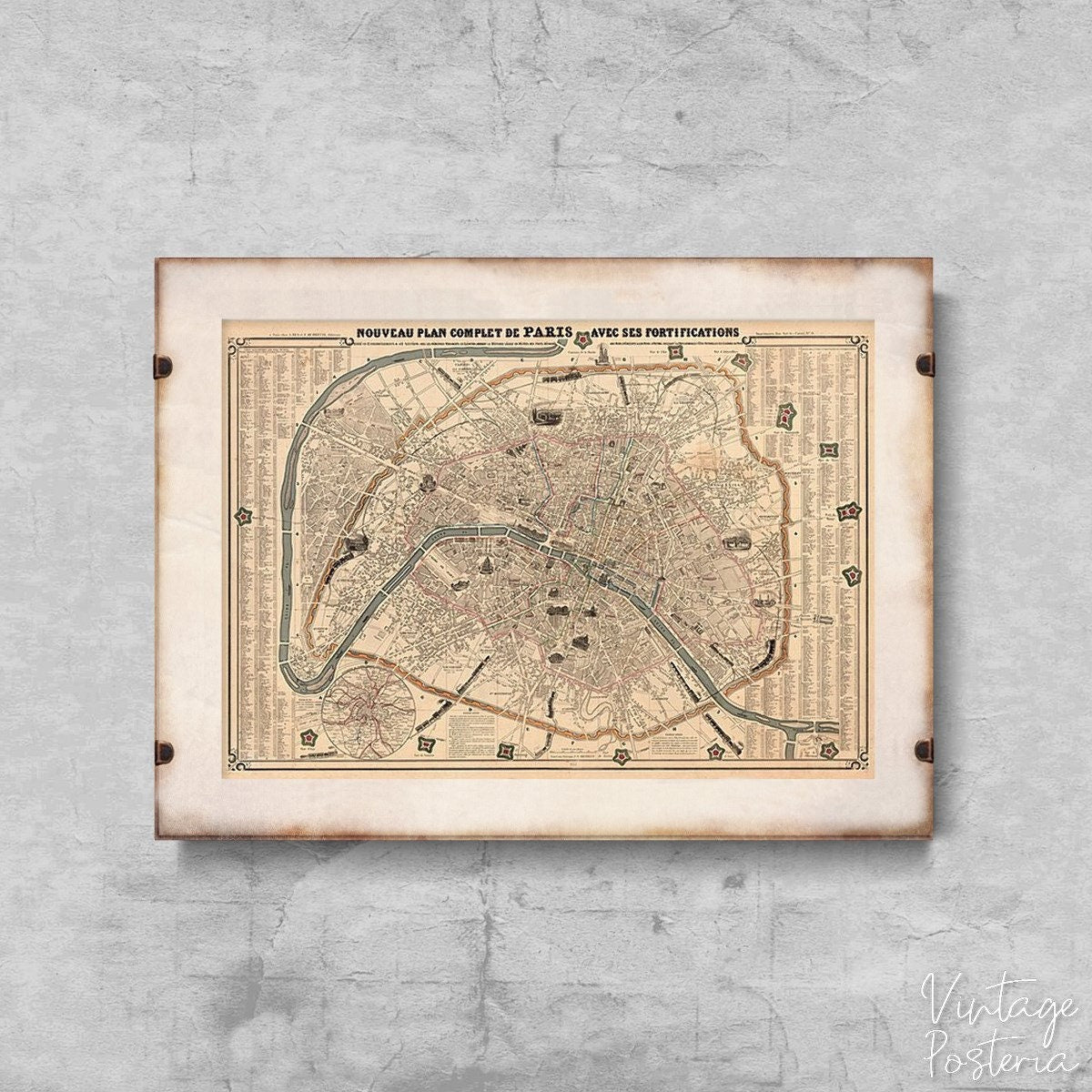  Old Map Paris Vintage Poster, Wall Hanging, Historical Maps, Country Decor