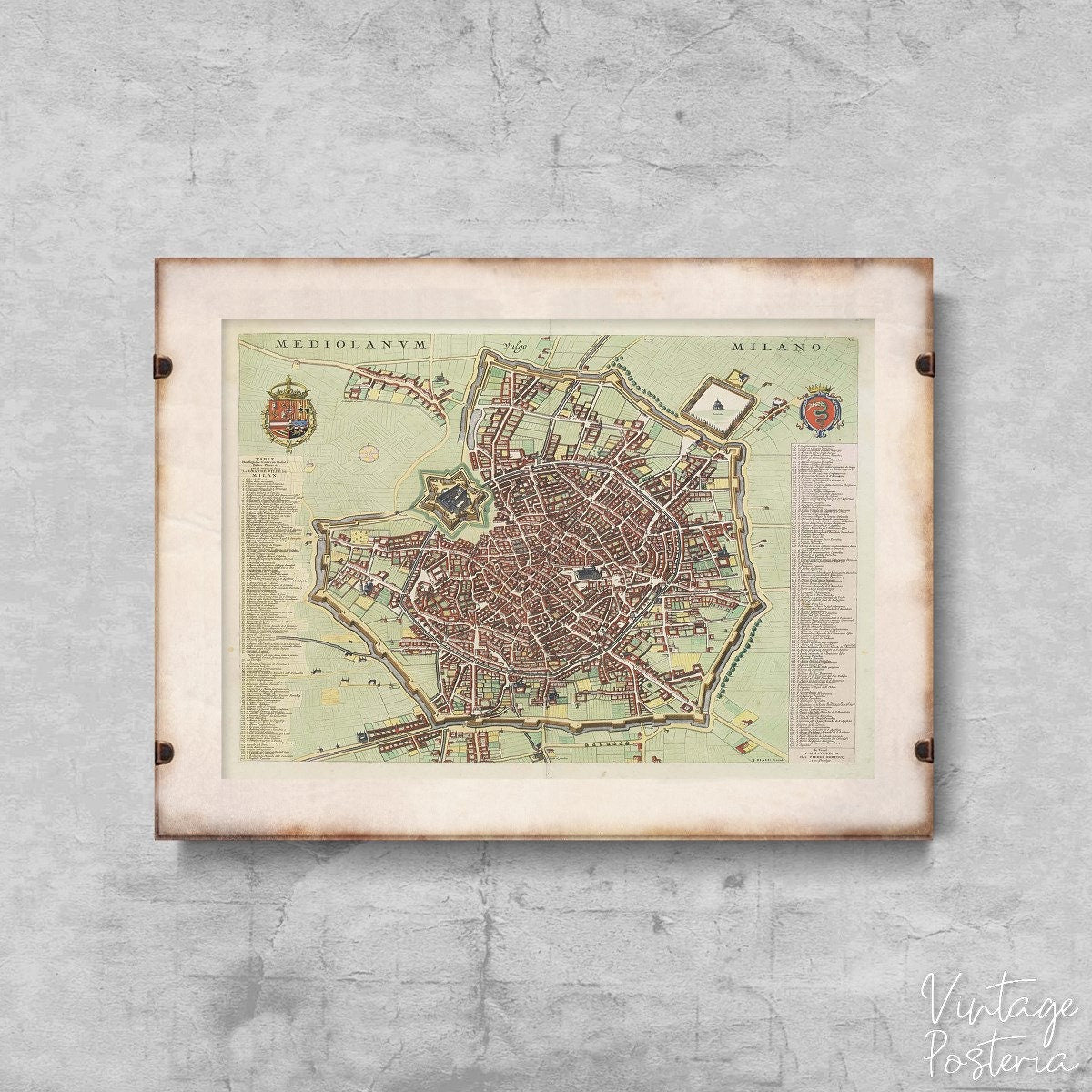  Old Map of Milano Italia Vintage Poster, Painting Print, Discovery Map, Borders Art