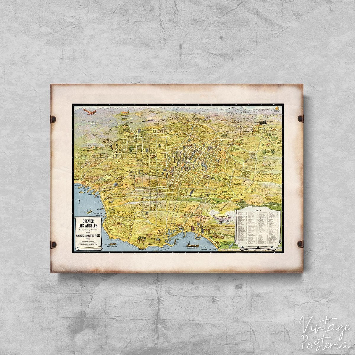  Old Map of Los Angeles The Wonder City Of America Vintage Poster, Wall Hanging, Wall Print, Map Wall Decor