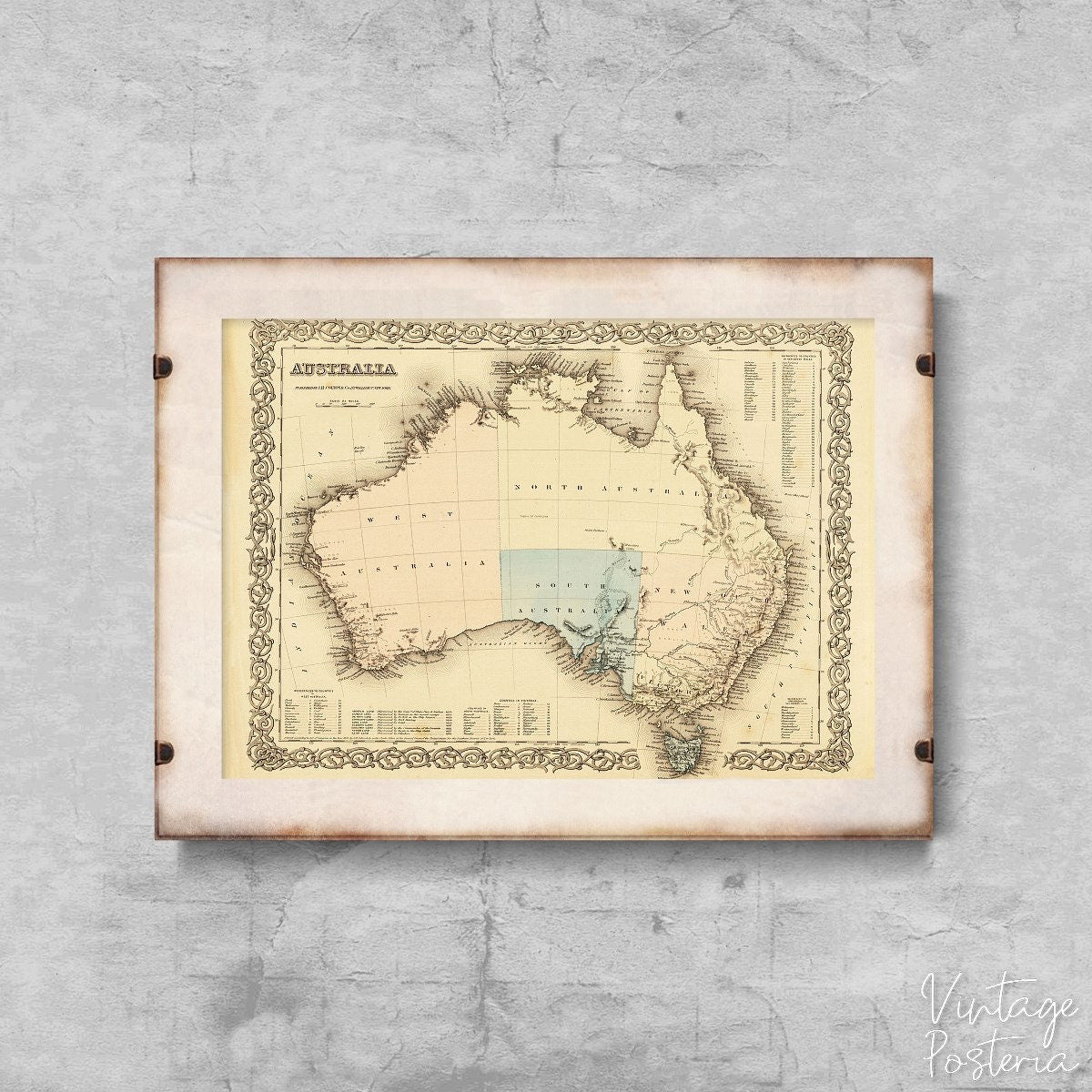  Old Map of Australia Vintage Poster, Wall Hanging, Discovery Map, Map Wall Decor