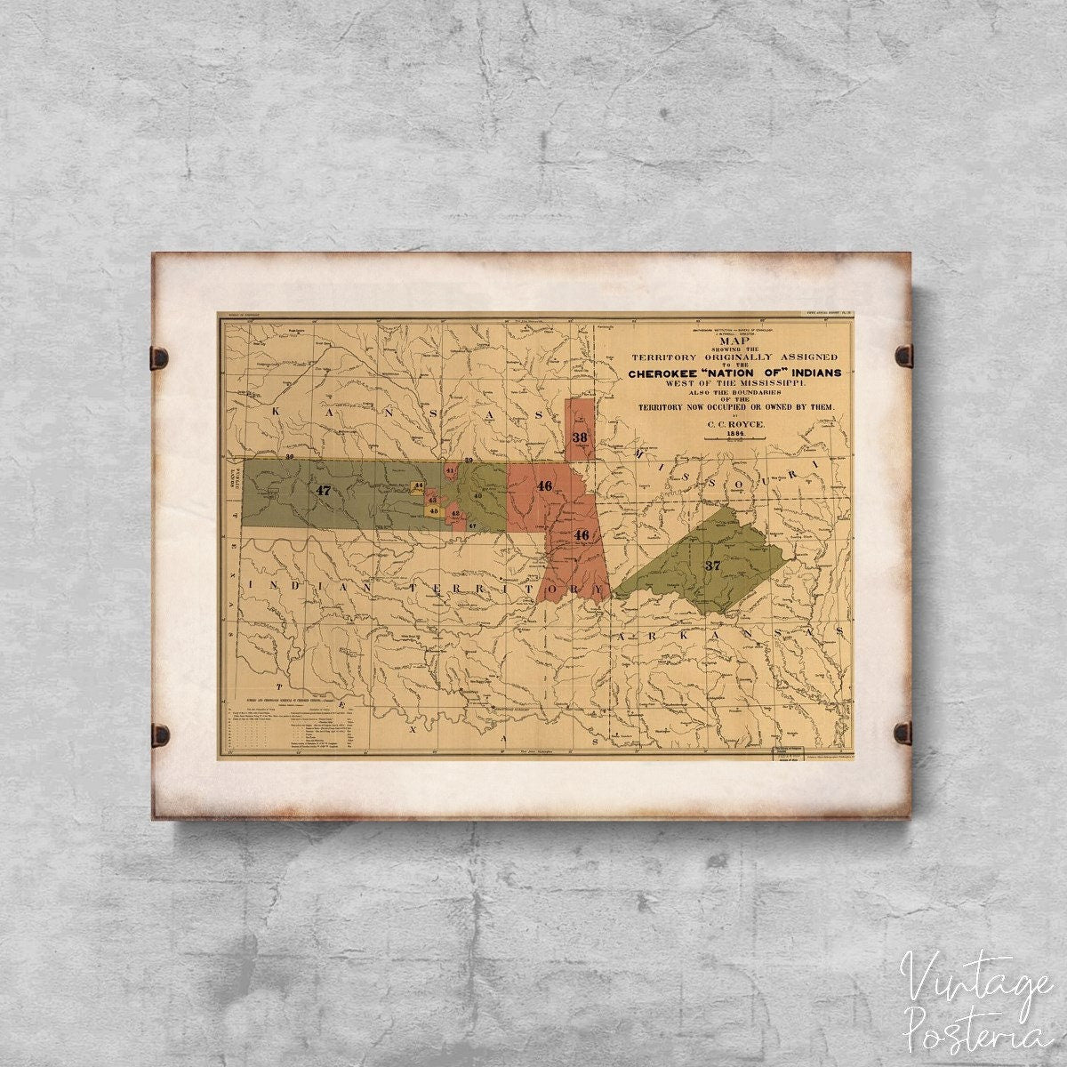  Old Map of Cherokee Nation Of Indians Vintage Poster, Aesthetic Art., Discovery Map, Continents