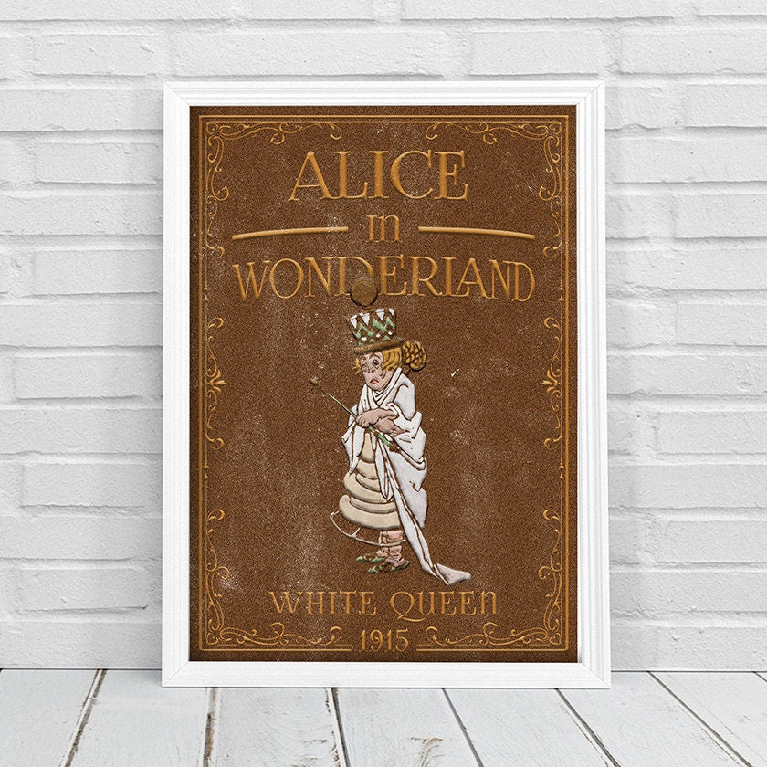  White Queen 1915 Alice In Wonderland Poster, Brown Home Decor, Yellow Canvas Print, Vintage Giclée Art Print, Movie