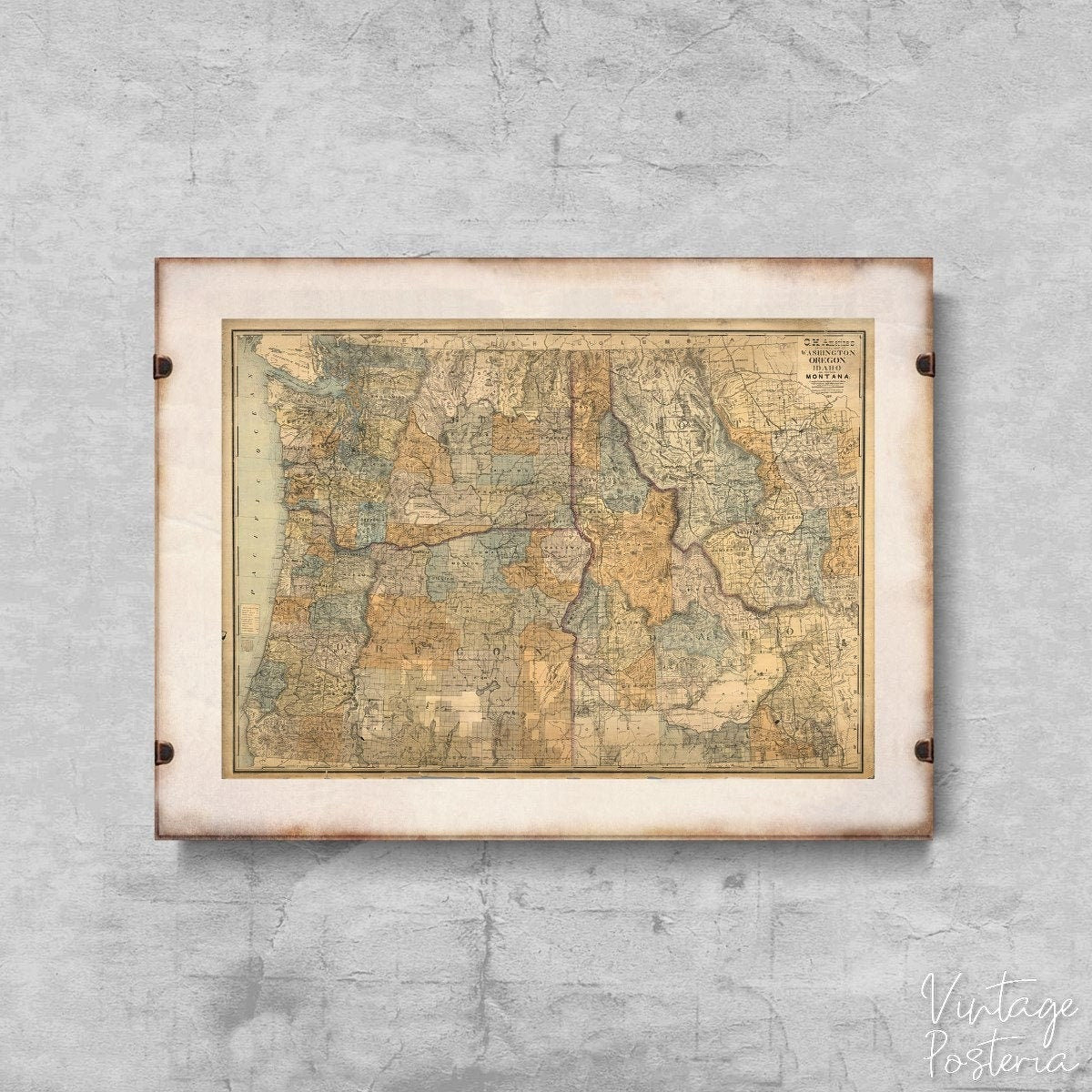  Sectional map of Washington Oregon Idaho Western Montana Vintage Poster, Art Print, Discovery Map, Vintage Art