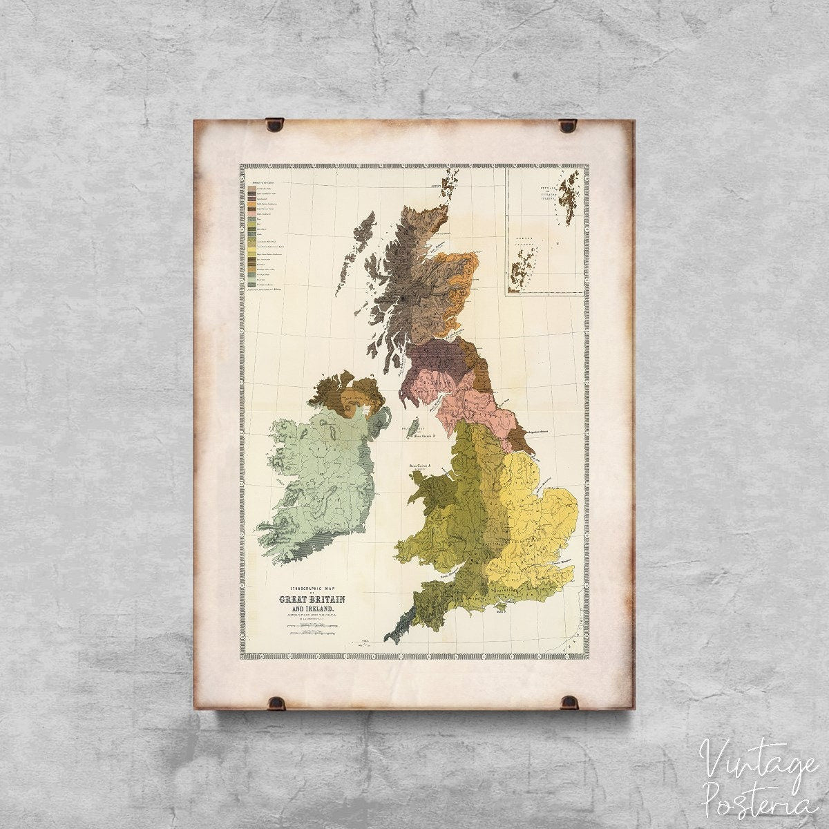  Old Map of Great Britain and Ireland Vintage Poster, Vintage Wall Decoration, Old Prints, Old Sketch