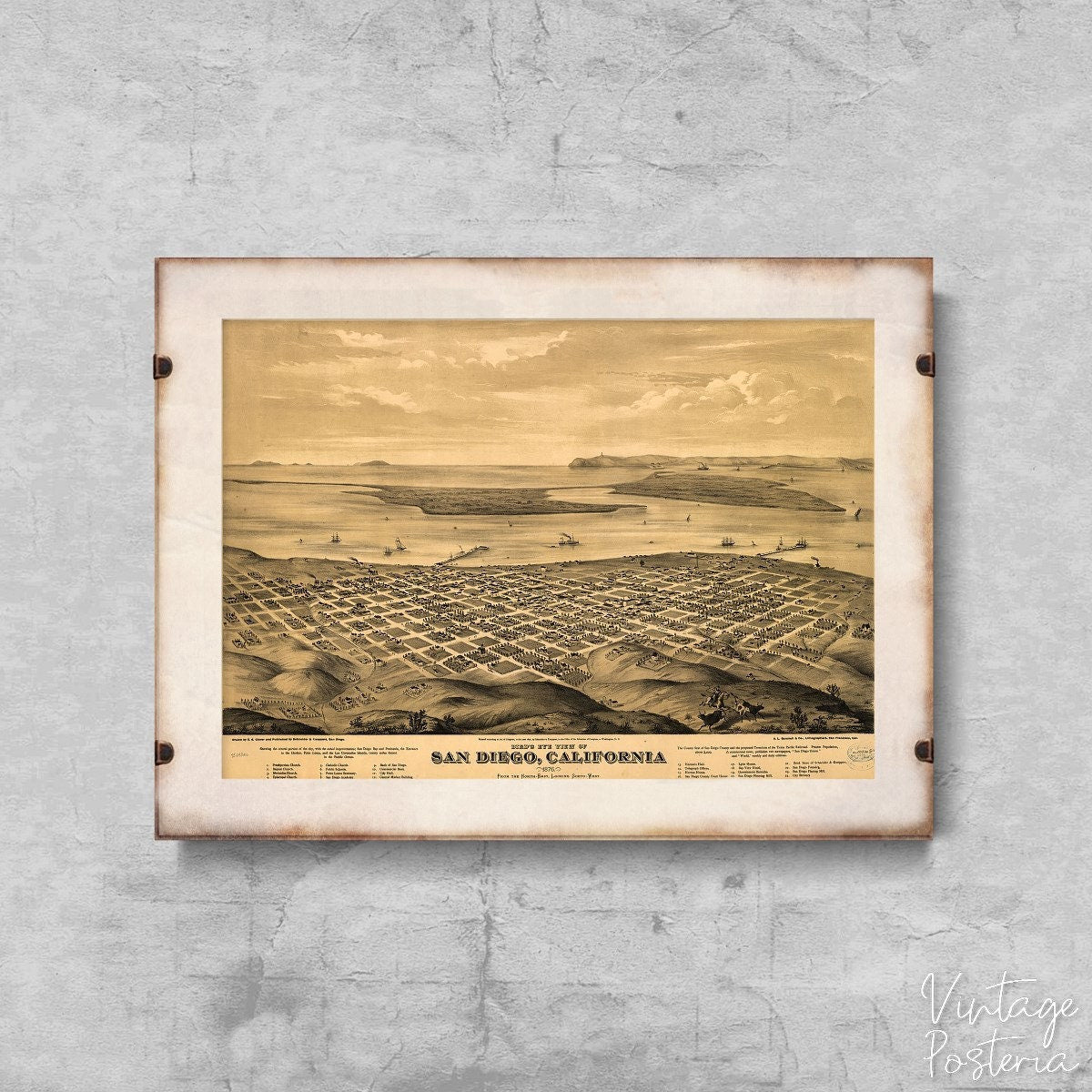  Year Old San Diego Map California Vintage Poster, Aesthetic Art., Old Map Prints, Map Print
