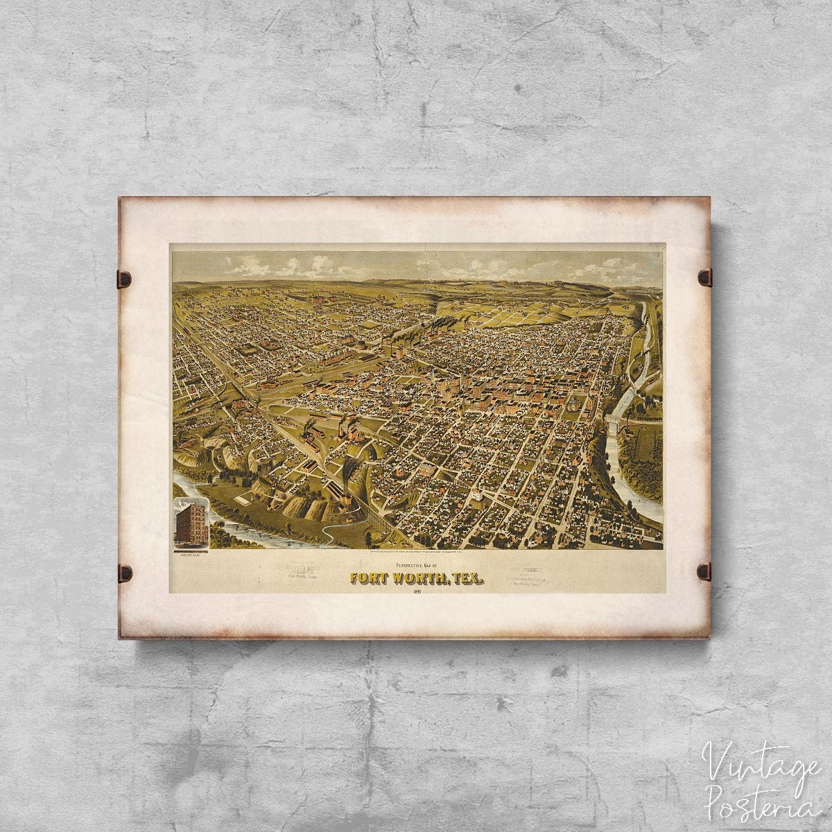  Year Old Fort Worth Map Texas Vintage Poster, Aesthetic Wall Hangings, Country Map, Map Wall Art