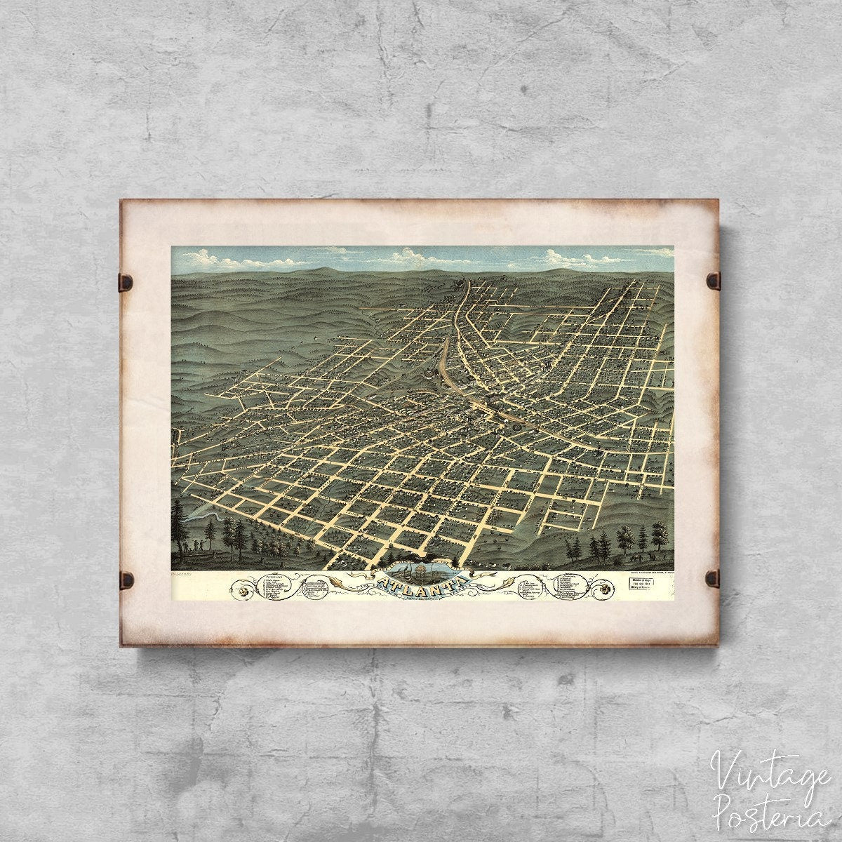  Year Old Atlanta Map Georgia Vintage Poster, Vintage Pattern, Country Map, Old Sketch