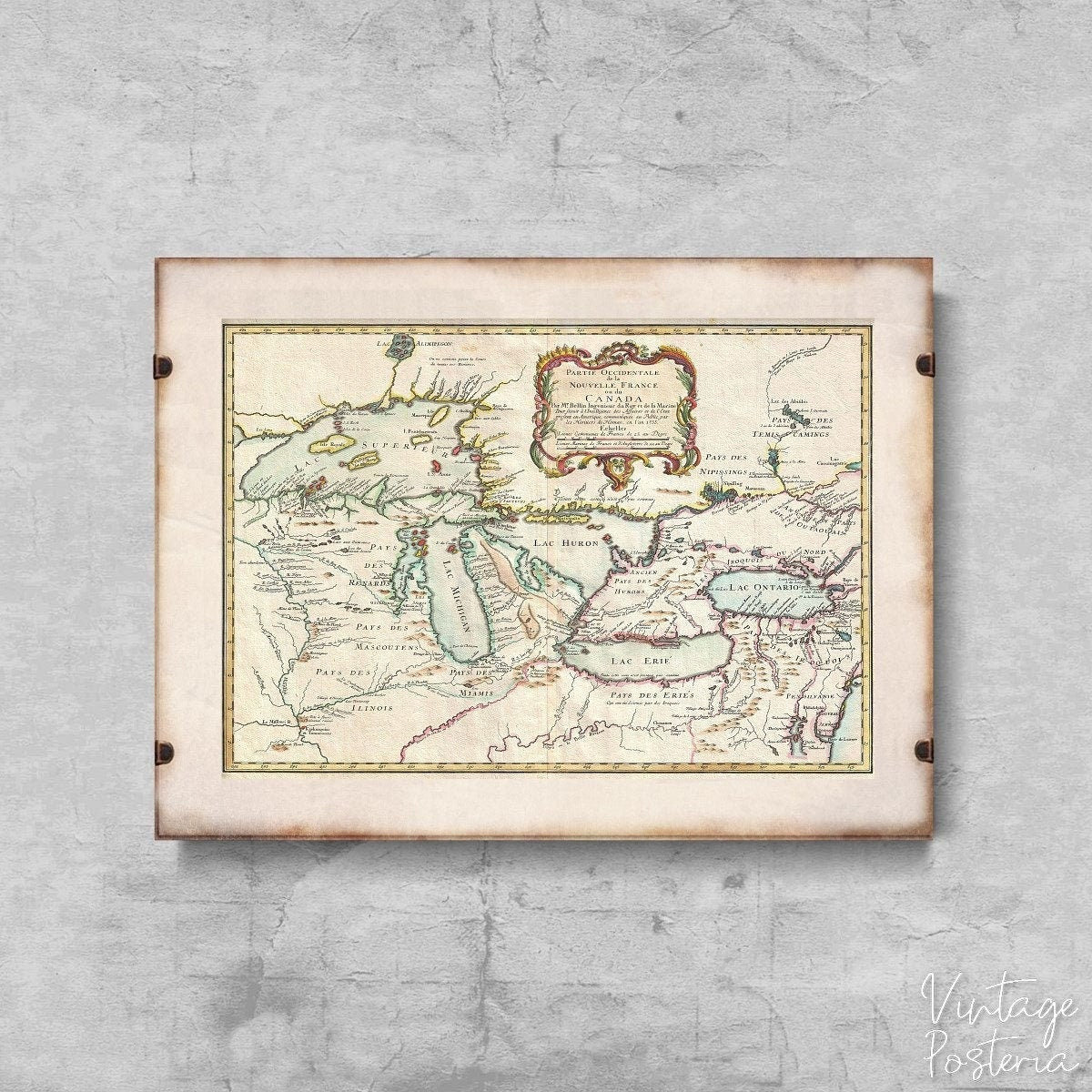  Bellin Map of the Great Lakes Canada Map Vintage Poster, Painting Print, Antique Map, Vintage Art