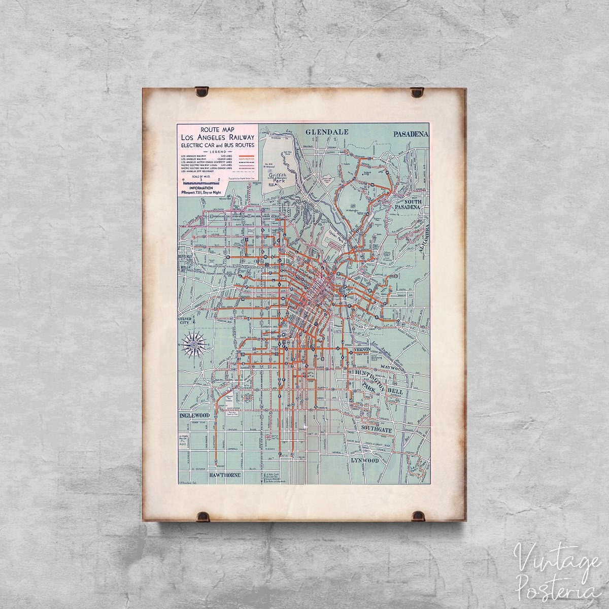  Old Map Los Angeles Railway And Bus Route Vintage Poster, Modern Wall Decor, Map Posters, Countries Decor