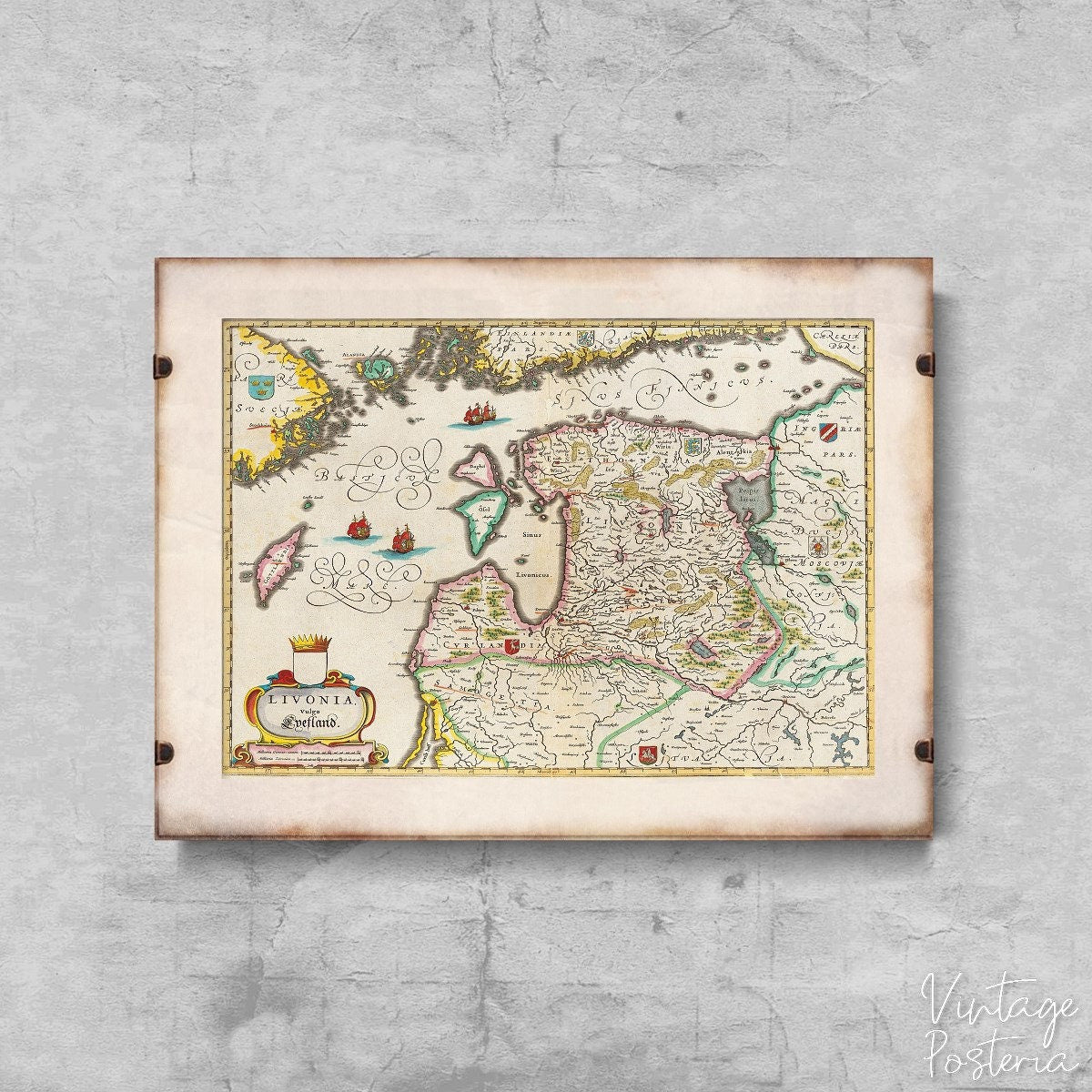  Map Livonia Baltic State Map Vintage Poster, Vintage Wall Decoration, Old Map Prints, Country Decor