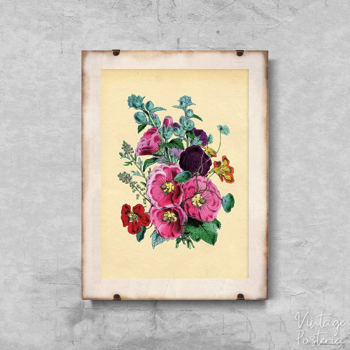  Hollyhocks Flower Vintage Vintage Poster, Aesthetic Art, Flower Art, Shrubs Art